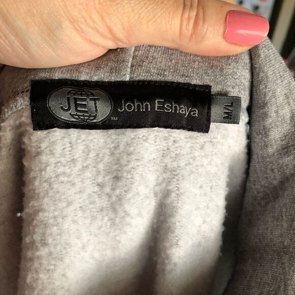 JET John Eshaya V-Neck Heather Rhinestone Detail Pullover Hoodie Gray - M/L - Picture 14 of 15